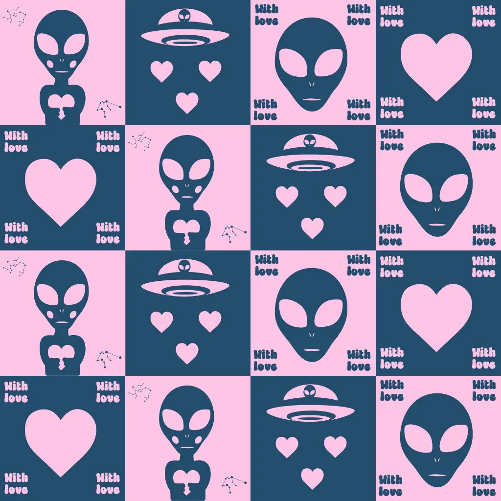 Alien Valentine's Day gift wrapping paper.